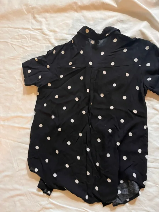 Poof! Black Short-Sleeve Button-Up Shirt with White Polka Dots - Picture 2 of 6